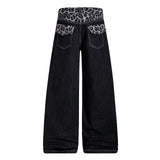 Leopard waist wide denim pants