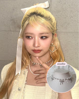 [IVE Rei Necklace] Three Ribbons Pearl Choker Necklace - Silver Color