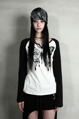 ローズバタフライラグランTシャツ  #ブラックホワイト