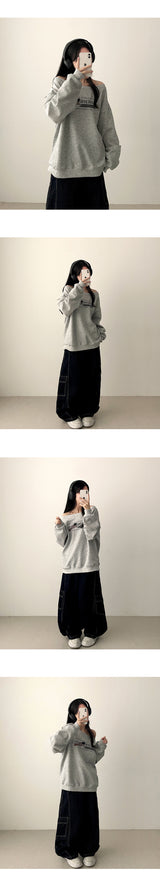 Tins Saint-Jean Stitch Side Curved Slit Cargo Denim Wide Pants
