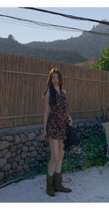 brown ethnic sleeveless skirt two-piece