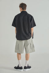 LOGO POINT NYLON CARGO HALF PANTS - LIGHT GRAY