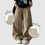 Tiller back banding spandex tight pintuck pleated cotton wide pants