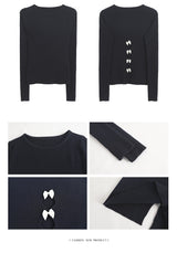 Back White Bow Long Sleeve Knit T-shirt