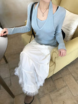 Second Layered Wrap Slim Fit Long Sleeve Rib Knit