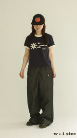 [Hand-Made "003"] Zipper & Flower Black Denim Pants