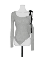 [ special ] aura black ribbon one - shoulder NT TOP