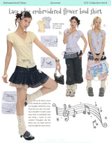 BETWEENANDxOliwa Summer Gentle Notes Key Lace Embroidered Modal Bud Short-Sleeve T-Shirt