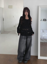 Linder Mesh See-Through Loose-Fit One-Shoulder Knit