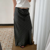 Moel Drawstring Summer Check Maxi Skirt 1 Color