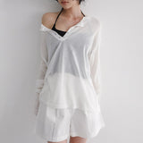 [Bedis] Henley neck see-through long-sleeved knitwear -3 color