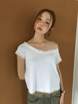 ラスレースオフショルダーTシャツ(3color)