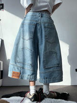 UP SIDE DOWN BACK PATCH CARGO BALLOON DENIM BERMUDA 🩵🖤2COLOR