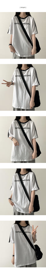 UN Lettering Track Line Oversized Fit Short Sleeve T-shirt