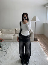 Dual Switch Gradient Flap Pocket Two-Way Snap Wide Pants (3 Colors)