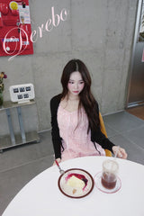 peach chiffon frill lace dress (cardigan set)