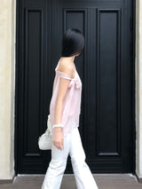 Lovie Unbal One-Shoulder Ribbon Chiffon Blouse