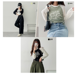 OsカラーリングラグランシャーリングストリングロングスリーブTシャツ