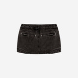 Button Denim Mini Skirt / Charcoal