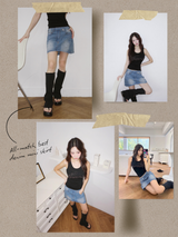 All-match best denim mini skirt