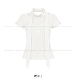 [Scarf SET] Mocha Lace Ribbed Short Sleeve Set