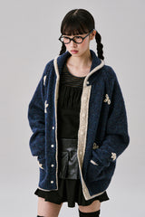 フラワーカラーニットカーディガン [Navy]