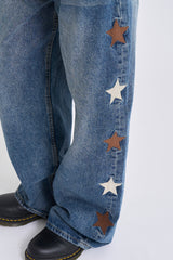 Star side patch denim pants
