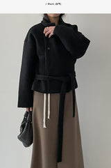 [wool70%] バーネットウールベルテッドショートコート