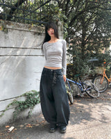 Benil Studded Balloon Fit Washing Denim Long Pants