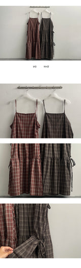 Sasha Layered Ribbon Cancan Check Long Dress