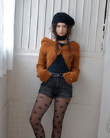CROPPED HOODIE CARDIGAN - CAMEL BROWN