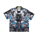 [UNISEX] Automobile Parts Camp-Collar Printed Shirt (Blue)