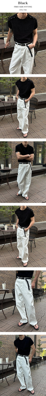 [S/S] ダブルショルダーボタンハーフニット(4color)