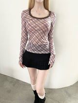 1464. チェックメッシュロングスリーブTシャツ (2color)