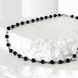 ss-Nature beads+ chain necklace_black