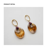 Brown marble pendant oval drop earring