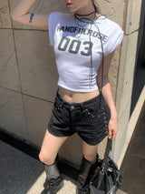 スタッドフラッシュ ハイウエスト スタッズ デニム ショートパンツ (2 Colors)