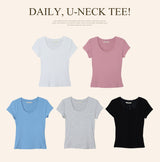 ベーシックスリムリブUネック半袖Tシャツ (5color)
