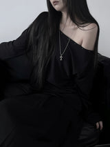 pin off-shoulder long sleeve T (2color)