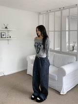 Rush Star Off-Shoulder Print Long-Sleeve Tee (4 Colors)