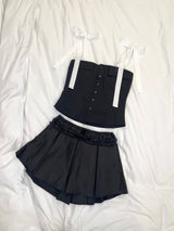 1194. Banding point satin pleats mini sk (2color)