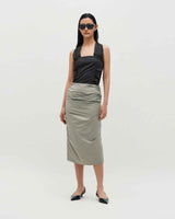 Draped Long Skirt _ GREY
