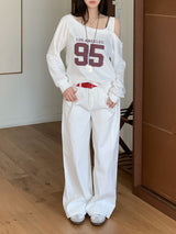 Fine X Strap Two-way Button Wide Long Pants