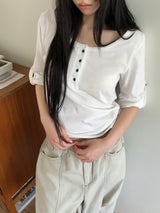 エンダ ロールアップ 7分袖Tシャツ