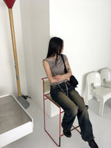 Rosen Washed Denim Long Wide Pants