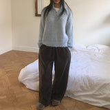 Leno incision fleece two-way wide pants