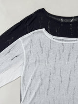 Damaged See-through Boat Neck Loose Fit Knit