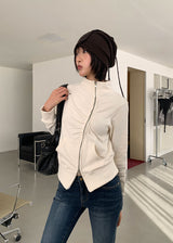EYELET SHIRRING ZIP-UP