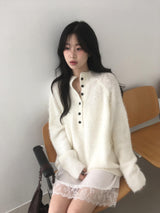 フラッフィー ヘンリーネック ニット