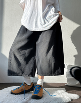 ASH🩶🩵 SIDE PINTUCK BALLOON DENIM BERMUDA 🩶🖤3COLOR 2SIZE